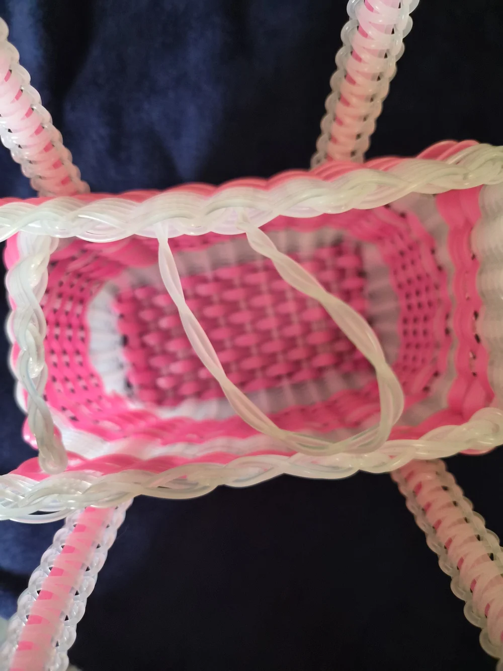 Pink and White Woven Cosmetic Tote